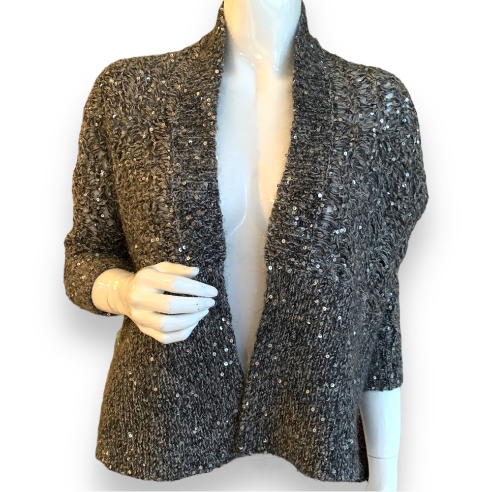 Express Open Front Sequin Charcoal Grey Cardigan.… - image 1